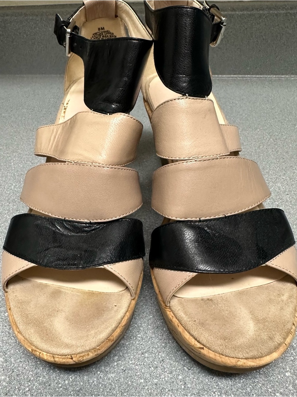 Women’s Taupe and Black Leather Strappy Sandals
